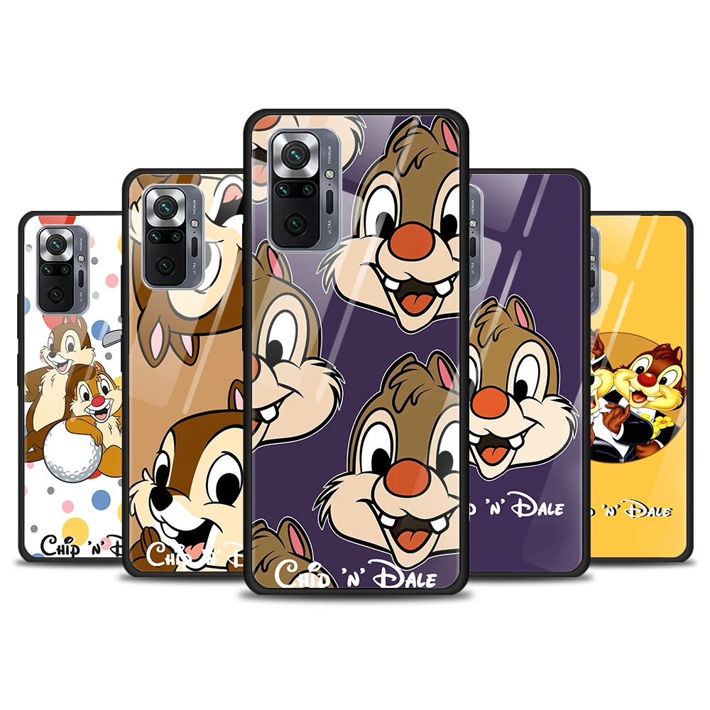 

Disney Chip 'n' Dale cute for Xiaomi Redmi Note 10 Pro Max 10S 9T 9S 9 8T 8 7 Pro 5G Luxury Tempered Glass Phone Case Cover