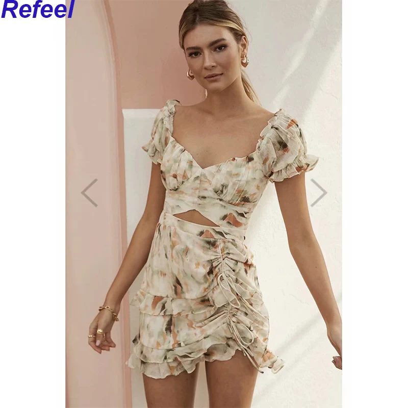 

Женское элегантное платье с тропическим принтом, привлекательное летнее платье для отпуска с вырезом на завязках