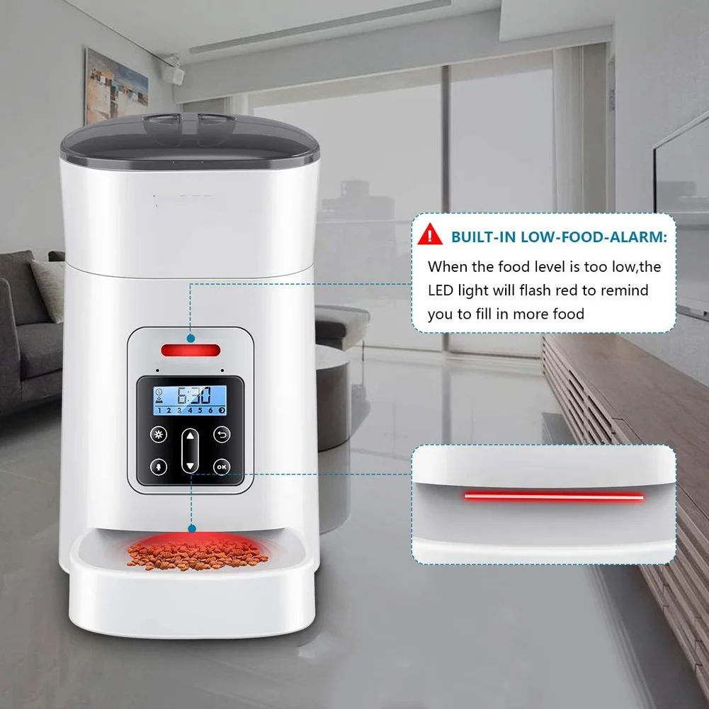 

6 Meals 4L Automatic Cat Pet Feeder Dog Food Dispenser With Distribution Alarm Voice Bowls Recorder Programmable Timer Dog