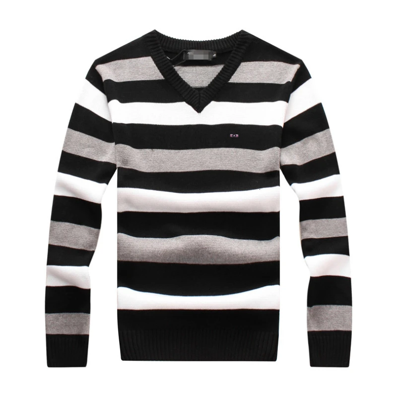Мужской свитер в полоску с V образным вырезом и длинным рукавом|Джемперы| |