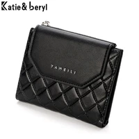 new plaid fold ladies wallets with coin pocket card holder pu leahter brand small wallet women high quality female mini purse