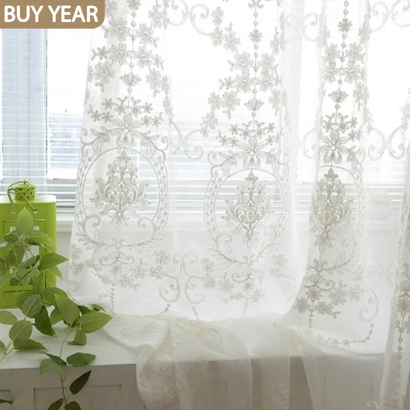 

European Style Curtains for Living Dining Room Bedroom Embroidered Tulle Curtains Transparent White Tulle Curtains for Kitchen