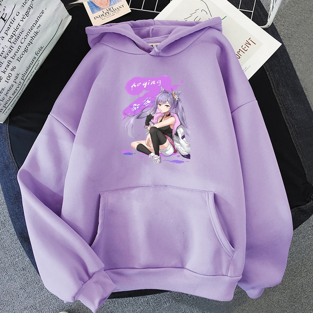 

Game Genshin Impact Hoodies Men Kawaii Cartoon Keqing Graphic Streetwear Harajuku Anime Unisex Tops Women Genshin Sweatshirts