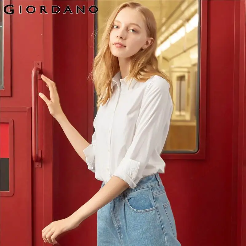 Giordano женская блузка эластичная оксфордская рубашка с длинными рукавами Женская