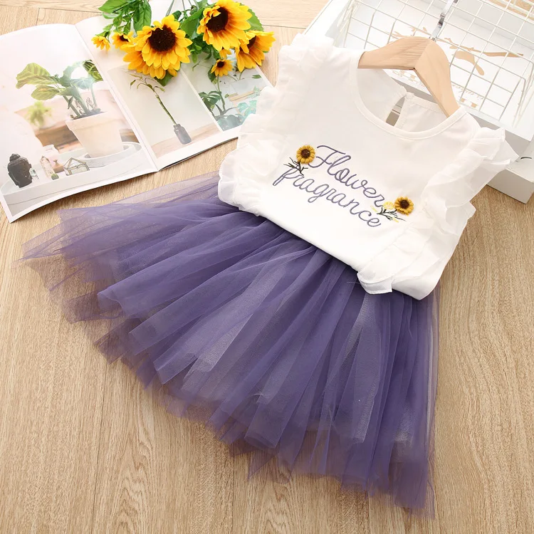 Комплекты одежды для девочек летние детские модные хлопковые футболки + платье