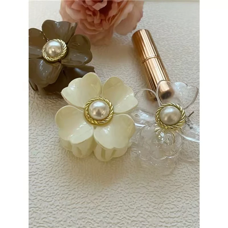 Женская заколка для волос Винтажная с цветами и жемчужинами в Корейском стиле из