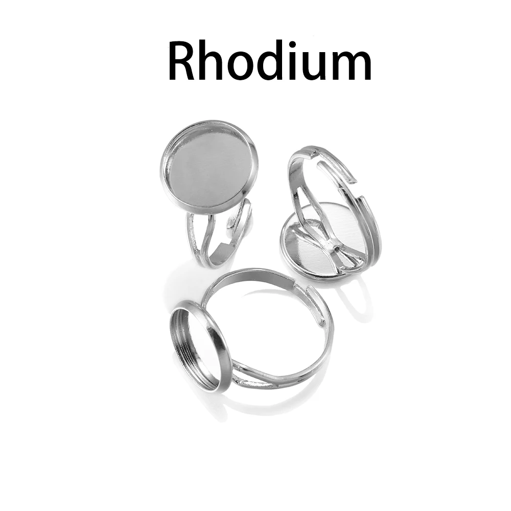 Rhodium 10 шт./лот, Регулируемые Пустые Кольца, основание, диаметр 10, 12, 14, 16, 18, 20, 25 мм, Стеклянные Кабошоны, камея, поднос, сделай сам, кольцо для изготовления ювелирных изделий - Цвет: Rhodium