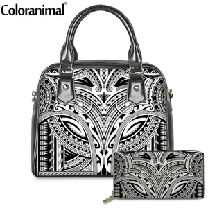 Модные женские Сумки из искусственной кожи Coloranimal 2 шт.компл., брендовые сумки через плечо в полинезийском стиле с этническим татуировкой для женщин