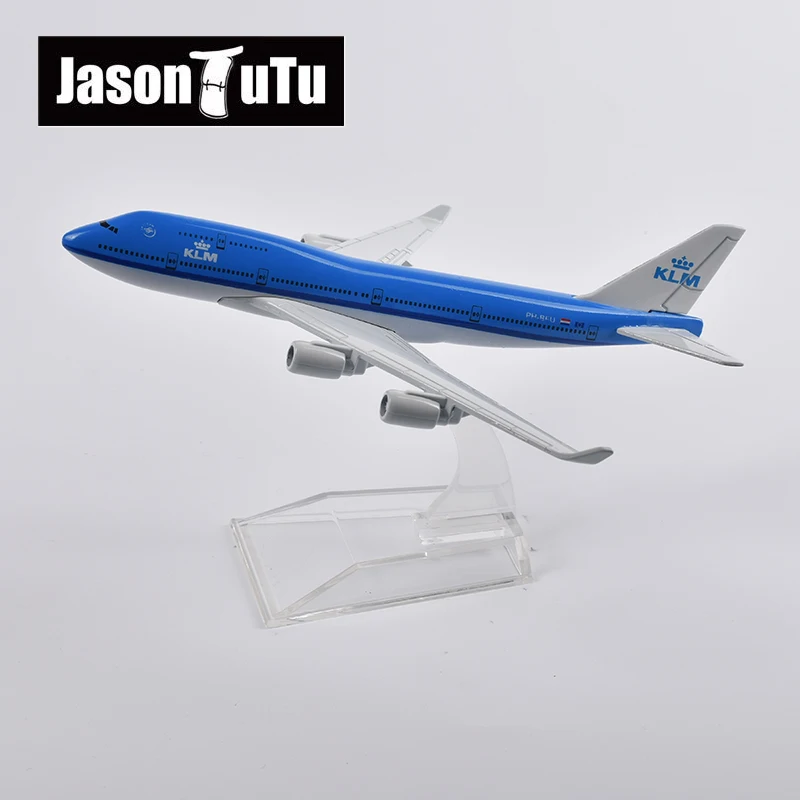JASON TUTU 16cm KLM Boeing 747 Plane Model Aircraft Diecast Metal 1/400 Scale Airplane Model Dutch Airlines Gift Collection Drop