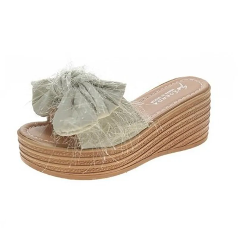 

2021 Summer New Women's Outdoor Slippers Girl Sweet Bow Wedge Platform Sandals Women's Bow Wedge Slippers A568