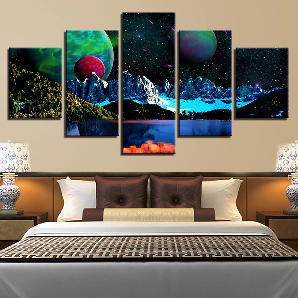 Spaceman Earth Jupiter Venus Sun Moon Universe 5 Piece Wall Pictures For Living Room Canvas Painting Art Home Decor Abstract 127 | Дом и сад