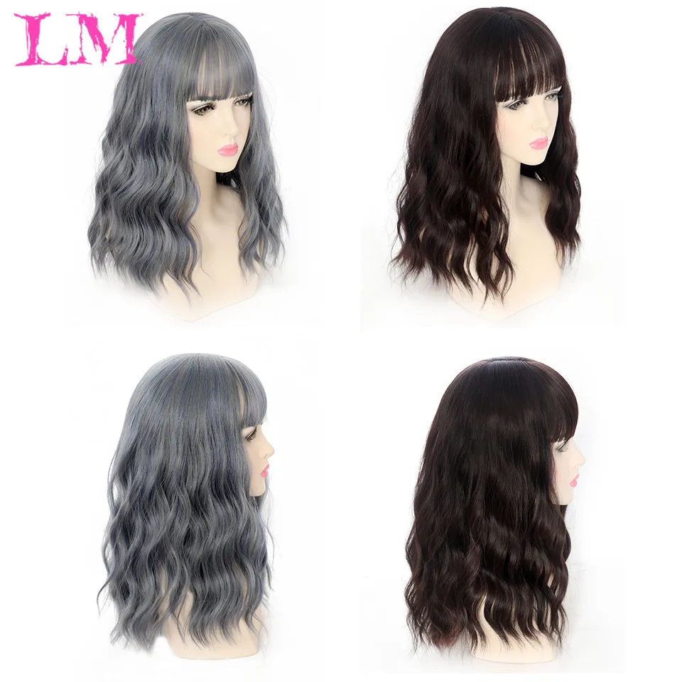 

LM Synthetic Wig Golden Lolita Short Bob Wig With Bangs Cosplay Water Wave Synthetic Hair Wigs For Women American Style