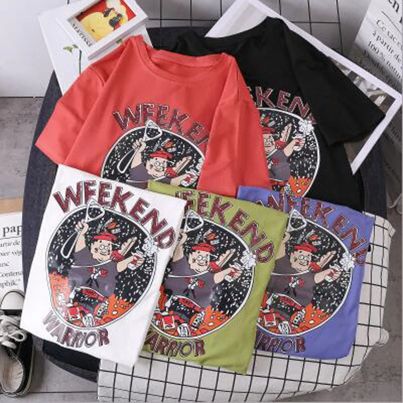 

Cute Print T shirts Women European American Style Short Sleeve O Neck Women Tops Cotton Spandex T-shirt Woman