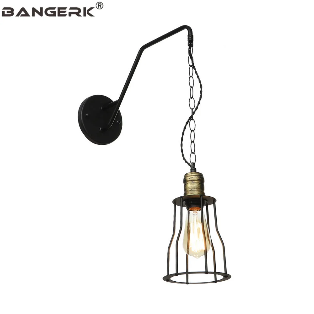 Винтажный настенный светильник в виде железной клетки s декор стиле лофт