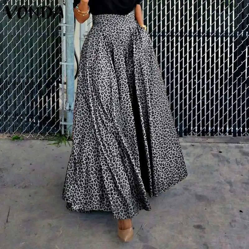 

Женская леопардовая длинная юбка, элегантная офисная юбка 2021 VONDA, винтажная юбка с высокой талией