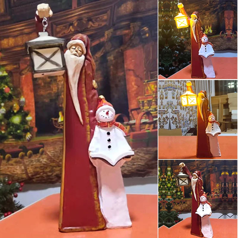 

1pcs Santa And Snowman Sculpture With Lantern Battery Powered Resin Garden Yard Lawn Christmas Decoration Christmas Pendant