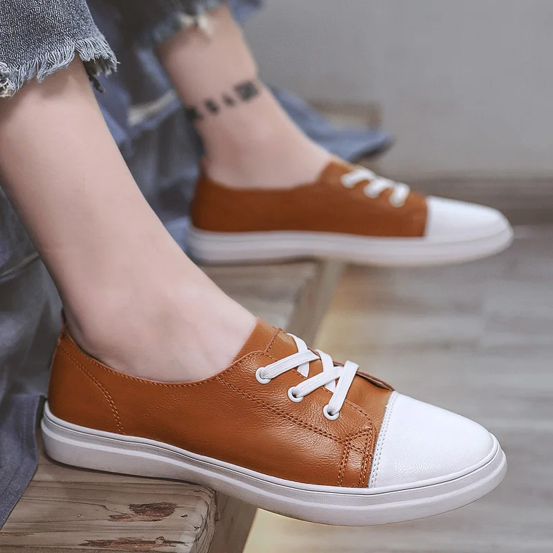 

2021 New White Leather Sneakers Boys Sport Vulcanized Shoes Men Comforthable Spring Sneakers Mens Casual Shoes Size 37-45