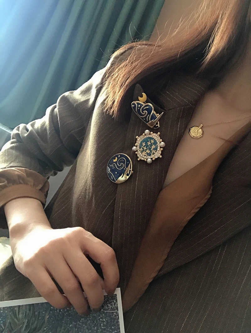Новинка, Корея, Ван Гог, звездная ночь, Подсолнух, картина маслом, кабошон, купол, ювелирное изделие, ретро Брошь для женщин, девушек, подарок, вечерние