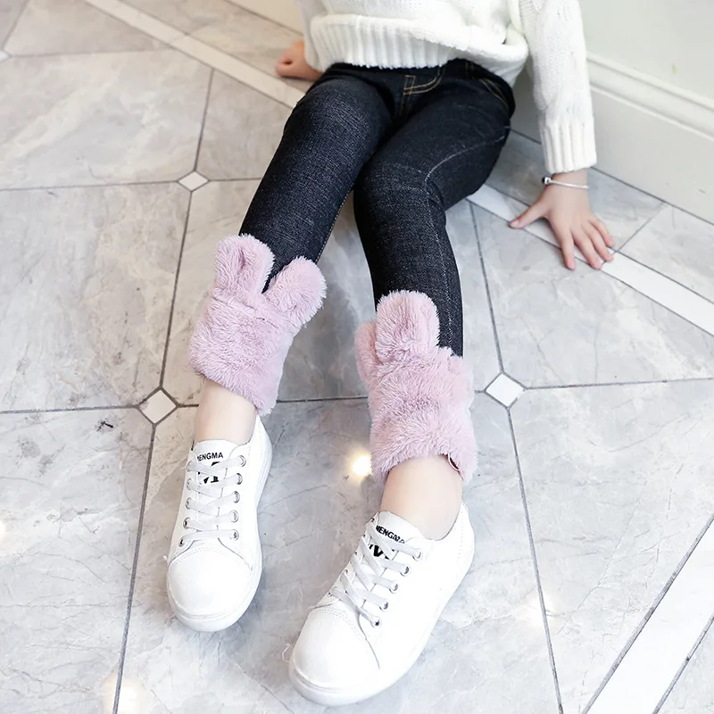 Winter Clothing Girls Pants Skinny Jeans Plush Warmth Elastic Denim Fur Leggings Girl's Pencil Baby Child's Trousers | Детская