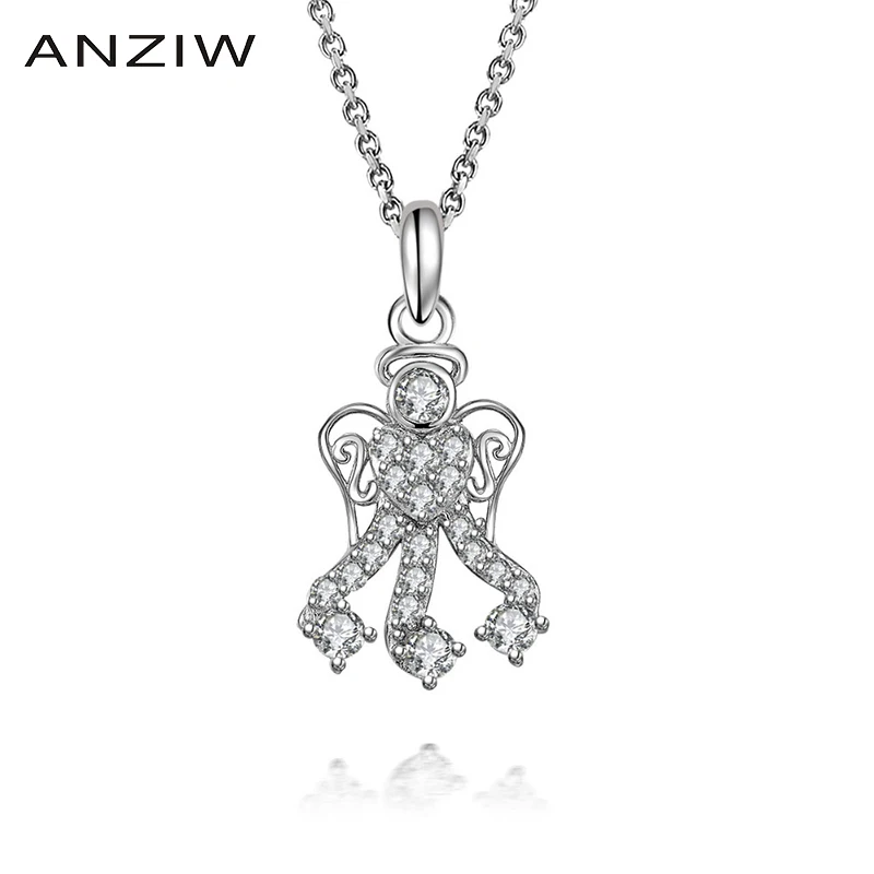 

ANZIW Luxury 925 Sterling Silver Pendant Necklace for Women Lovely Flying Angel Long Chain Necklace Wedding Silver Jewelry
