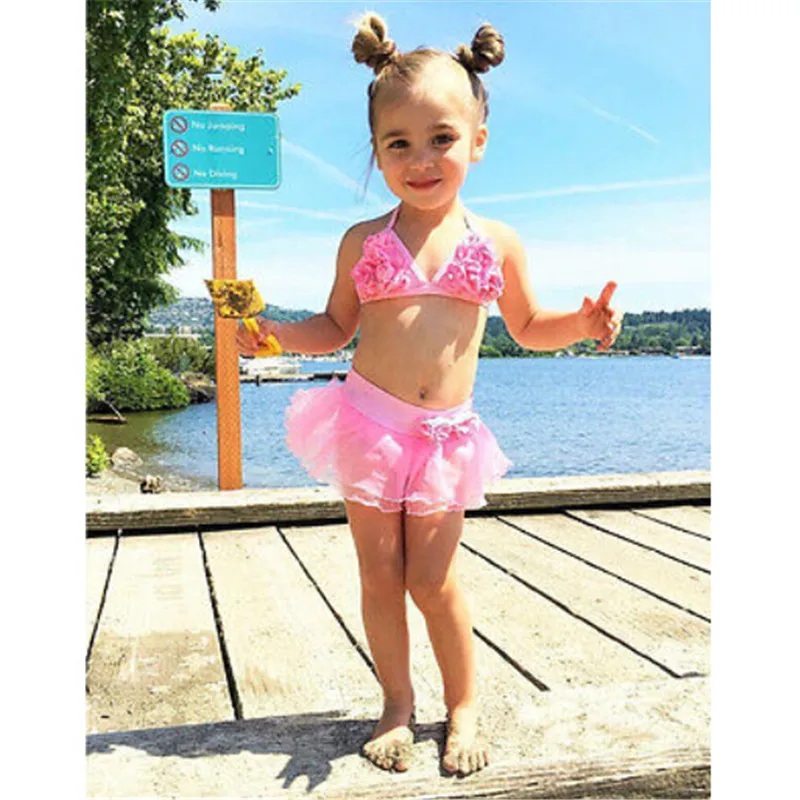 1 шт. новинка 2020 комплект розового бикини для маленьких девочек купальник летний