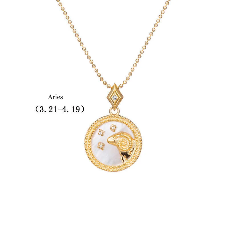 White-Aries Leouerry 925 пробы Серебряное 12 ожерелье Созвездие эксклюзивный фритиллярный/синий песчаник зодиакальные ожерелья для женщин - Цвет камня: White-Aries