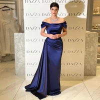 simple design mermaid prom dress 2022 blue satin long evening formal party gown woman pageant side slit custom made