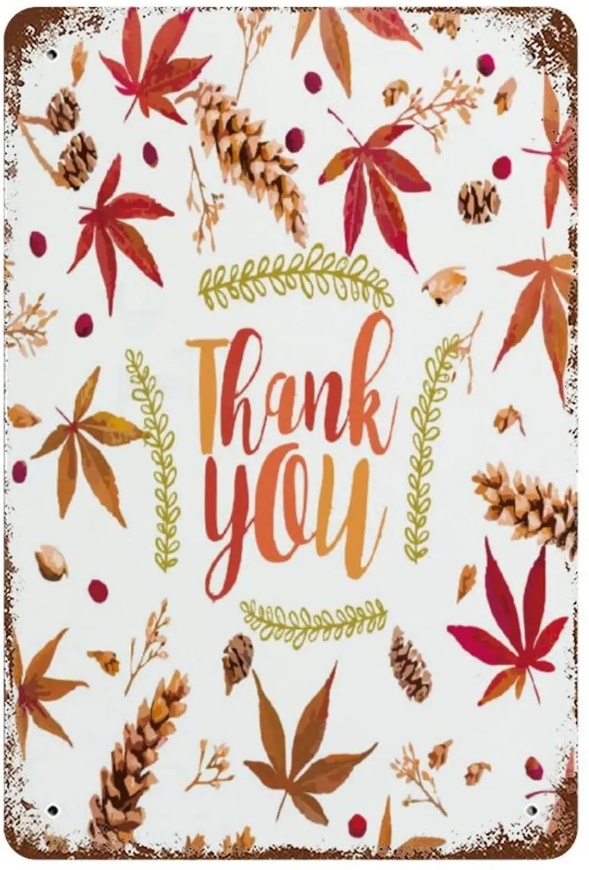 

None-brands Vintage Retro Metal Tin Sign Wall Decor Art Thank You Seasonal Thanksgiving Day Banner Home Decor Plaque 20x30cm
