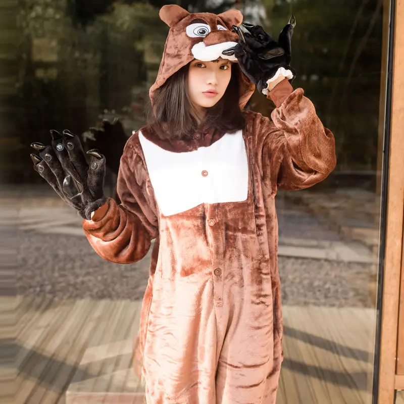 Для взрослых Аниме Onesie Мужчины Женщины Медведь пижамы мягкие Необычные Pijima