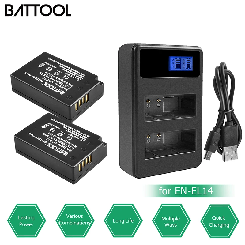 Battool 1500 мА/ч, 7,2 V EN-EL14 ENEL14 EL14 Батарея+ ЖК-дисплей двойной Зарядное устройство для Nikon D3100 D3200 D3300 D5100 D5200