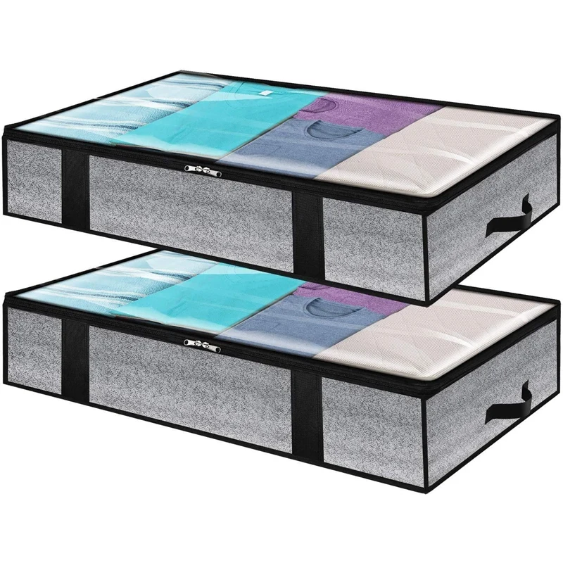 

90L Large Under Bed Storage Bag with Zips 2 Pack Foldable King Size Thick Breathable Underbed Clothes Storage Bags