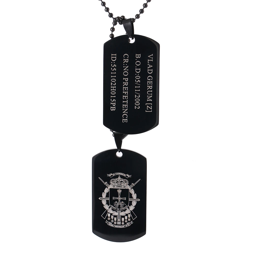 Personalized Men Black ID Dog Tag Pendant Necklace Custom Engraved Military Army Tags Lettering Name Stainless Steel Jewelry