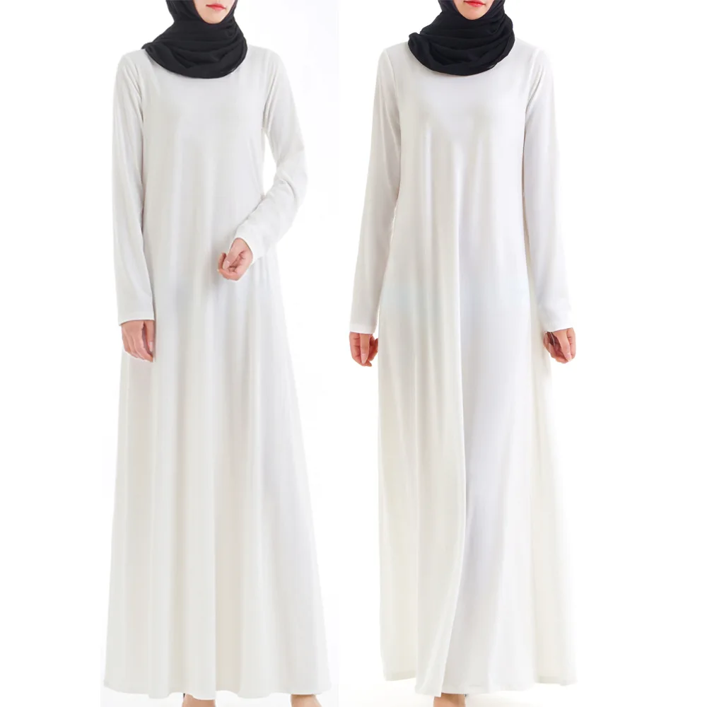 muslim solid basic bottoming dress women 95% cotton simple inside dresses dubai arab turkish caftan hijab islamic clothing | Женская
