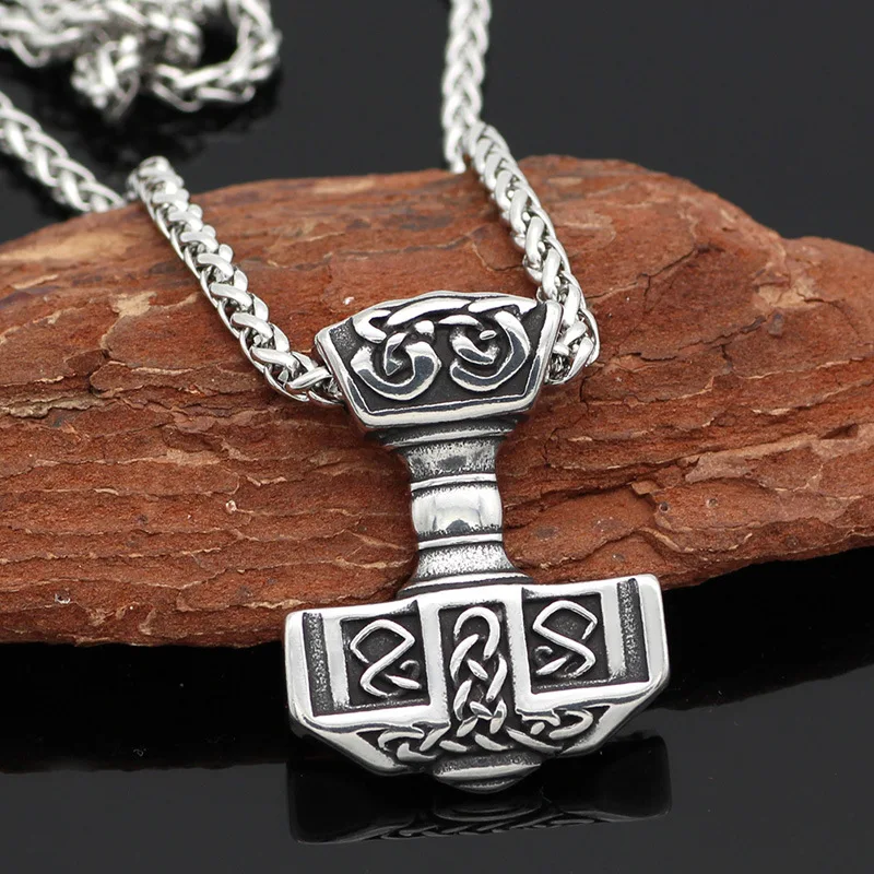 

Stainless Steel Thor's Hammer Pendant Necklace Nordic Irish Knot Amulet Accessory Viking Rune Jewelry