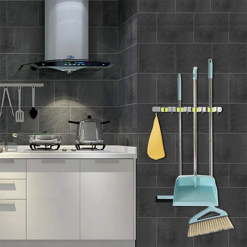 

Broom Organizer Wall Mount, Garden Storage, Hanger with 4 Racks 5 Hooks, for Bathroom Kitchen andGarden 2 Pack