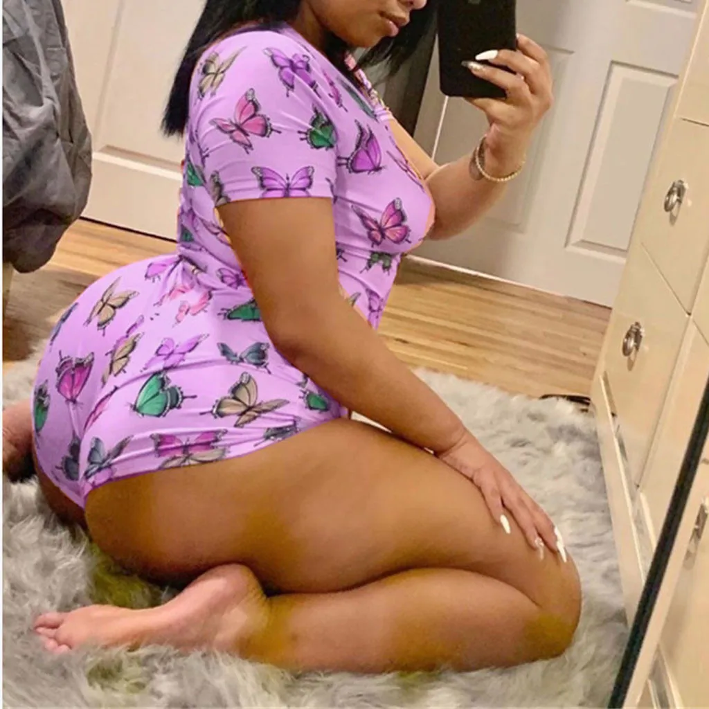 Женский комбинезон на пуговицах короткий рукав глубокий v-образный вырез