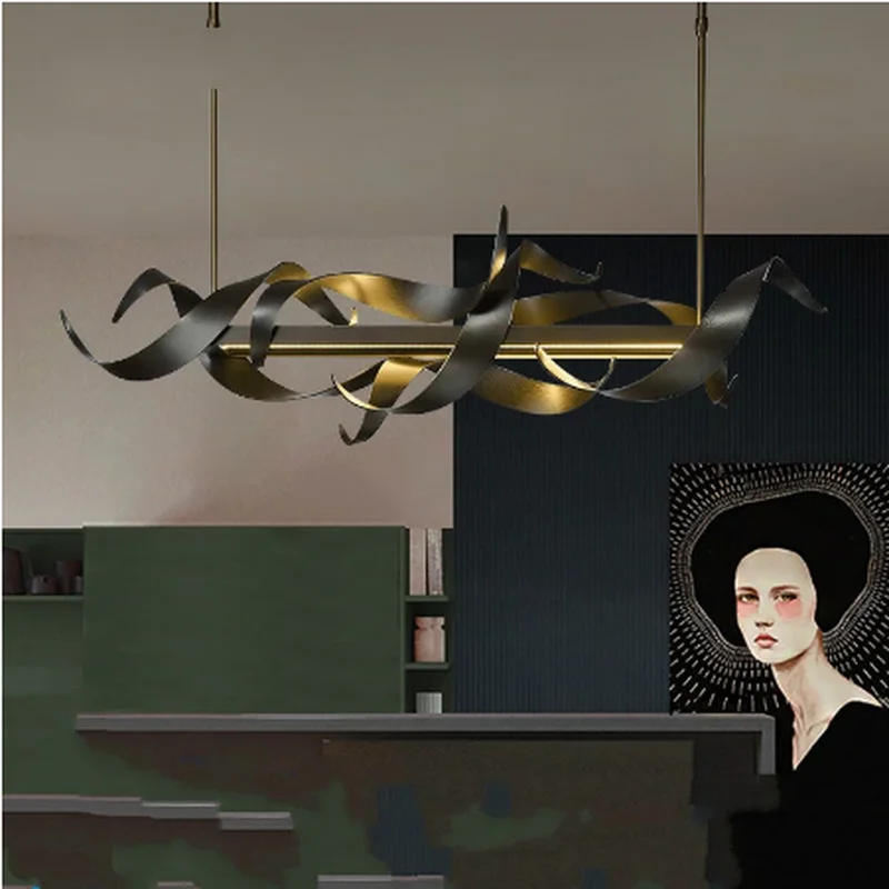 

Postmodern light luxury LED restaurant pendant lights decoration Nordic front desk lamps simple iron art bar hanging lamp WF1029