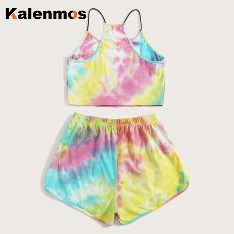 Женский костюм двойка с принтом KALENMOS повседневный летний укороченный топ