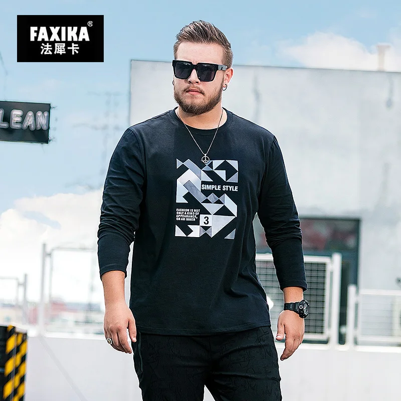 FAXIKA Popular logo big yards han edition tide handsome men's autumn increase printing men long sleeve T-shirt coat | Мужская одежда
