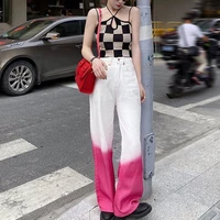 tie dyed high waisted wide leg women jeans 2021 fashion harajuku street clothing gradient vintage trousers mother mopping pants