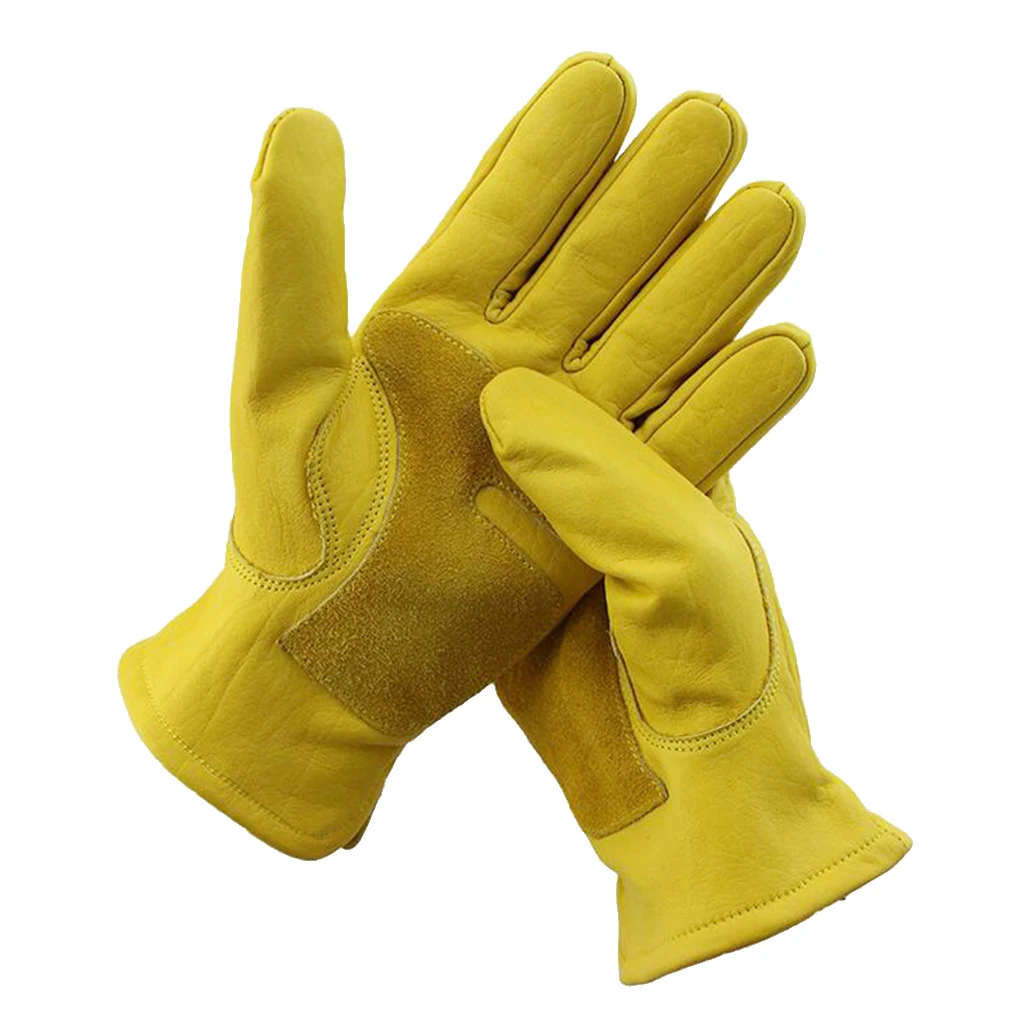 Mens Motorcycle Cowhide Leather Yellow Racing Motorbike Biker Gloves |