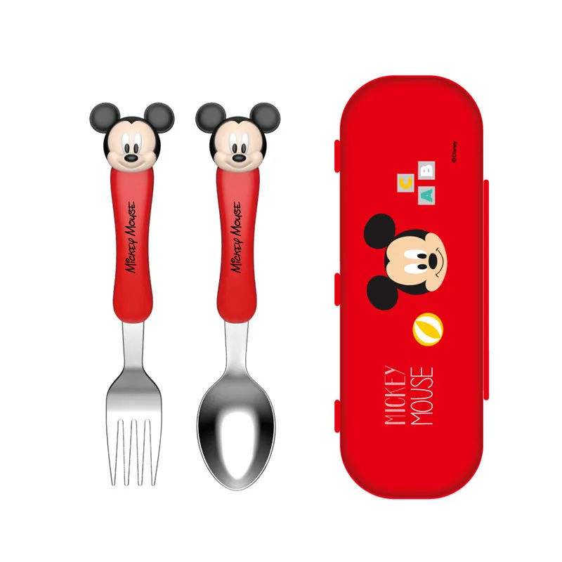 Disney-palillos de entrenamiento para niños, juego de cubiertos, cuchara auxiliar, tenedor