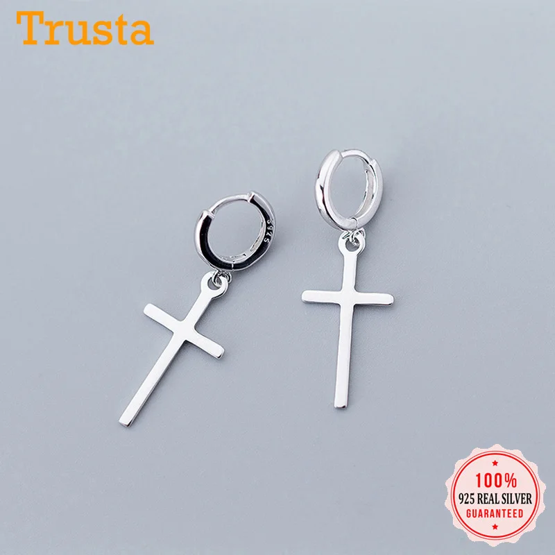 Trusta, твердое Стерлинговое серебро 925, геометрический, 3 см X 1,1 см, крестообразные серьги-манжеты, клипсы для женщин, модные серьги, ювелирное изделие DS834