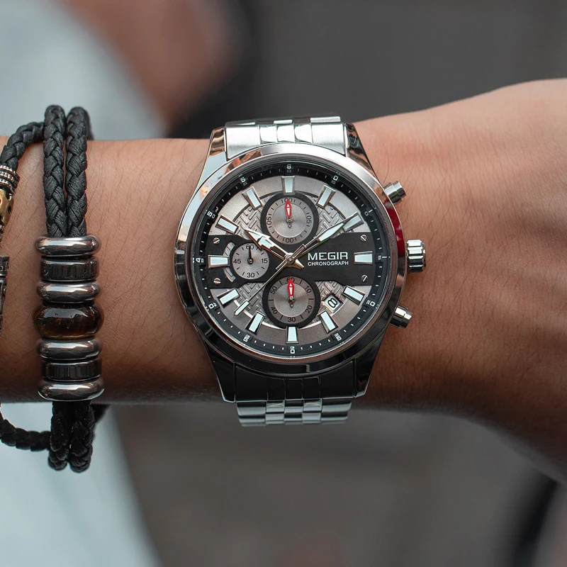 Часы MEGIR Мужские кварцевые аналоговые брендовые светящиеся водонепроницаемые