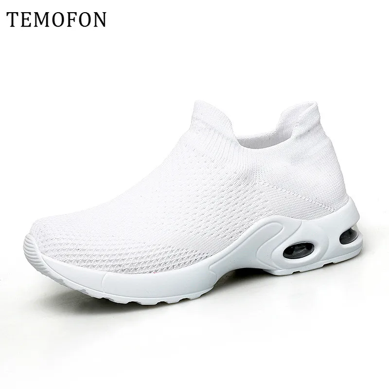 TEMOFON/кроссовки размера плюс с дышащей сеткой; женская повседневная обувь; цвет белый, черный; слипоны на платформе; женские кроссовки с воздушной подушкой; коллекция года; HVT626