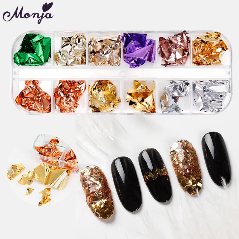 Monja 12 сеток/коробка для дизайна ногтей красочные блестки Нерегулярные