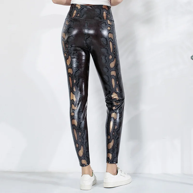 Casual Leggings Leather Leggings Women Sexy High Waist Slim Legging Buttocks Snake Print Trousers Fitness Pants
