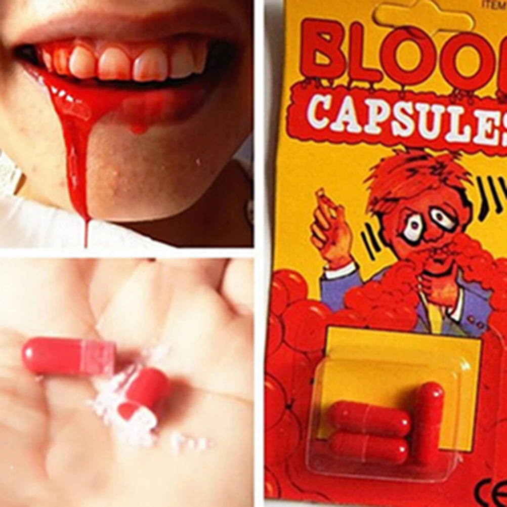 

3Pcs Realistic Fake Blood Pills Vampire Capsules Horror Scary Funny Trick Toys Halloween April Fools Day Party Props Adults
