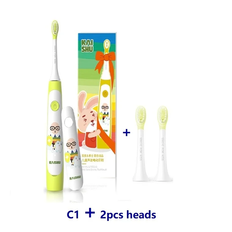 yelow add brush head Xiaomi Mijia SOOCAS C1 электрическая зубная щетка Детская SOOCARE детская зубная щетка электрическая звуковая ультра звуковая перезаряжаемая зубная щетка - Цвет: yelow add brush head