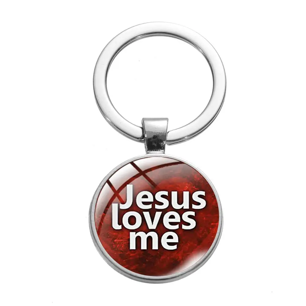 SIAN New Listing Jesus Loves Me Simple Words Keychain Glass Crystal Pendant Key Chain Holder for Men Women Christian Best Gifts | Украшения